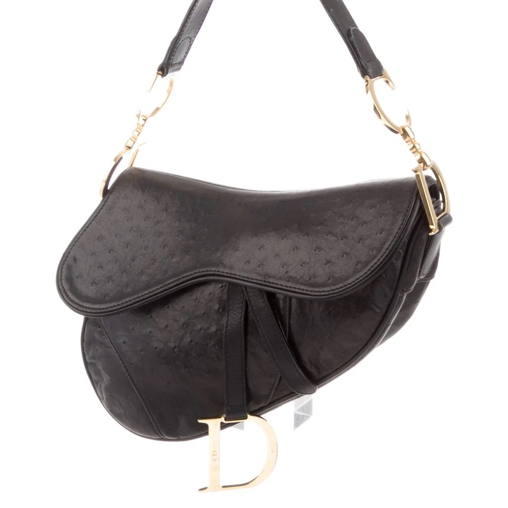 Dior Saddle Bag Black Ostrich Leather